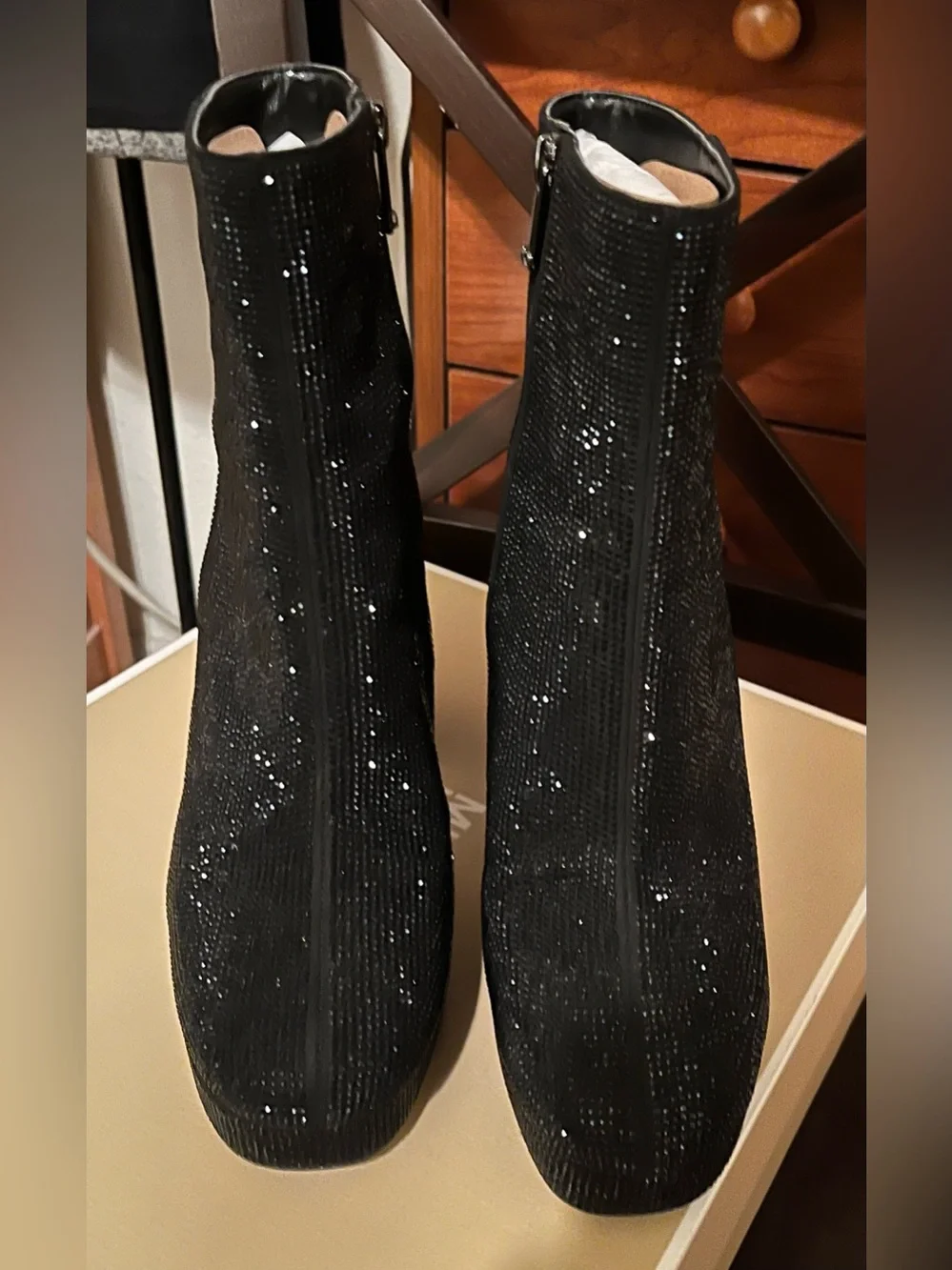 Michael Kors Maxine Black Rhinestone Platform Ankle Boots